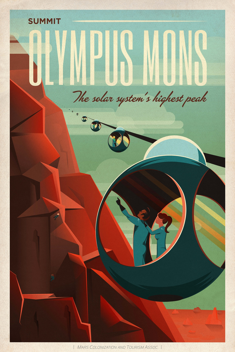 Illustration for article titled Estos carteles vintage de turismo en Marte son puro arte espacial